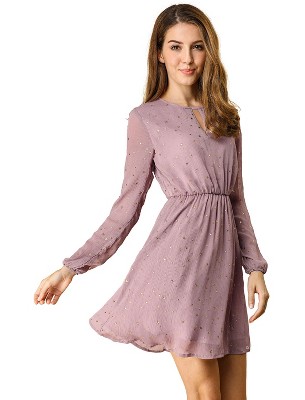 INSPIRE CHIC Women's Choker V Neck Vintage Flared Gilding Metallic Shiny Star A-Line Dress