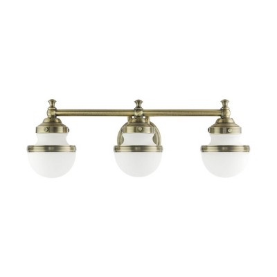 Antique Brass 3-Light Vanity with Hand Blown Satin Opal White Glass