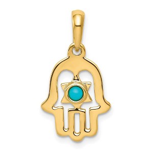 Black Bow Jewelry 14k White or Yellow Gold Turquoise Chamseh Pendant, 13 x 25mm - 1 of 4