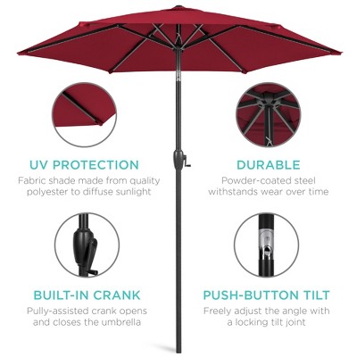 Burgundy 7.5ft Heavy-Duty Outdoor Market Patio Umbrella with Steel Pole