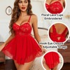 Clotth Ladies Christmas See-through Lingerie Set - Ultra-thin Halter Babydoll with Mesh & Lace, Sheer Sleepwear with Thong, Red - 2 of 4