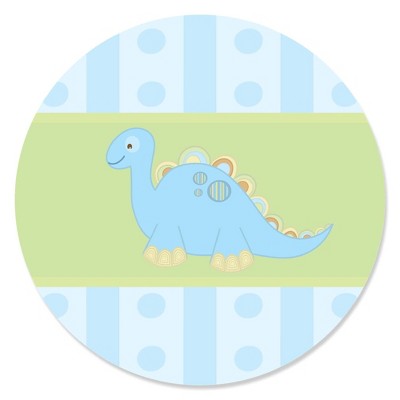 Big Dot of Happiness Baby Boy Dinosaur - Baby Shower or Birthday Party Circle Sticker Labels - 24 Count