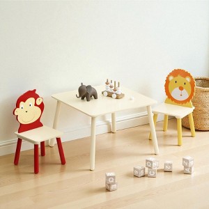 Mshliw 3-Piece Kids Table and Chair Set with Lion & Monkey Design, Wooden Toddler Activity Table for Drawing, Learning & Playroom - 1 of 4
