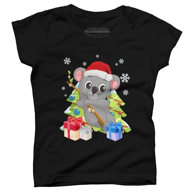 Girl's Design By Humans Santa Climbing Koala Bear Christmas T-Shirt By thebeardstudio T-Shirt