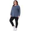 Women's Plus Size Crew Neck Long Sleeve Side Split Shirt Casual Ribbed Knit Blouse - Agnes Orinda - 3 of 4