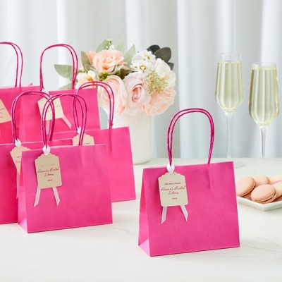 Mini Hot Pink Kraft Paper Gift Bags with Handles, 50 Pack