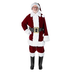 Halco Mens Burgundy Velvet Santa Suit with Overalls Costume Red - 1 of 1