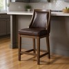 HomeRoots 26" Brown Faux Leather and Solid Wood Counter Height Swivel Bar Chair - 2 of 4