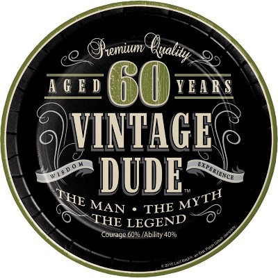 24ct Vintage Dude 60th Birthday Dessert Plates Black