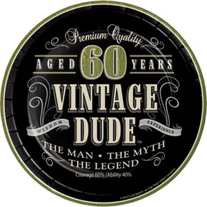 24ct Vintage Dude 60th Birthday Dessert Plates Black - 1 of 3