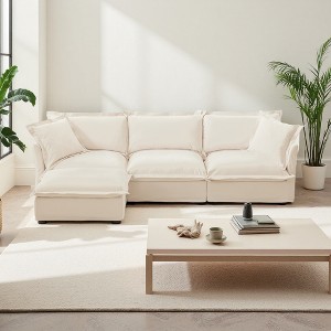 120" Chenille Slipcovered L-Shaped Modular Sectional Sofa with French Edges & Removable Covers - 1 of 4