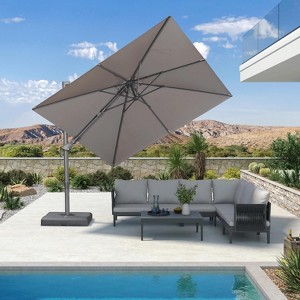 PURPLE LEAF Cantilever Patio Umbrella Outdoor Offset Umbrella with 3 Years Fade Resistance Recycled Fabric With Base - 1 of 1