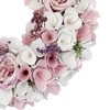 Northlight Wooden Floral Artificial Spring Wreath with Berries - 13.5" - Pink and White - 4 of 4