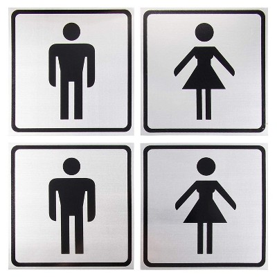 Juvale 4 Pack Bathroom Signs for Men and Women, Self-Adhesive (5.5 x 5.5 Inches)