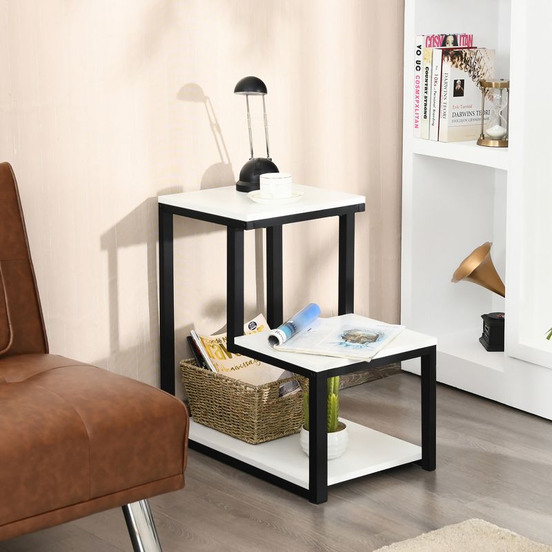 Costway 3-Tier End Table Sofa Side Table Night Stand W/ Shelf for Living Room White, 3 of 11