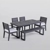 6-Piece Outdoor Acacia Wood Dining Set with Rectangular Table, 4 Cushioned Chair, and Bench - 2 of 4
