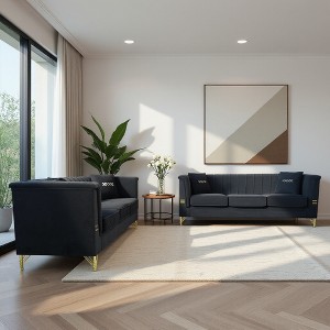 3-Seater Velvet Plush Sofa Set of 2 with Gold-Tone Metal Legs, Stylish Design, and Durable Construction - 1 of 4