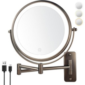 8 Inch Wall Mounted Makeup Mirror, Rechargeable Double Sided 1X/10X Magnifying with 3 Color Lights - 1 of 4