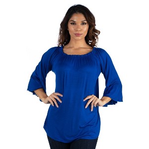 24seven Comfort Apparel Womens Bell Sleeve Loose Fit Tunic Top - 1 of 4
