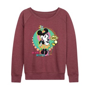 Women's - Disney - Minnie Mouse Cute Lightweight French Terry Wide Neck Long Sleeve Shirt - 1 of 4