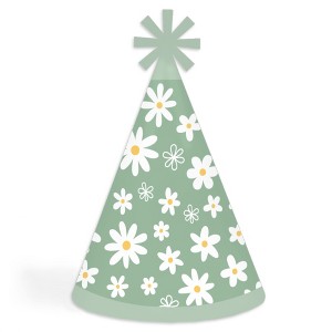 Big Dot of Happiness Sage Green Daisy Flowers - Cone Happy Birthday Party Hats for Kids and Adults - Set of 8 (Standard Size) - 1 of 4