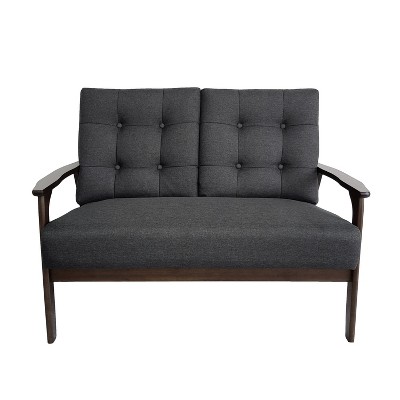 GDFStudio Norwood Mid-Century Modern 45.60" Upholstered and Rubberwood Loveseat, Charcoal Gray/Walnut