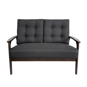 GDFStudio Norwood Mid-Century Modern 45.60" Upholstered and Rubberwood Loveseat, Charcoal Gray/Walnut - 1 of 4