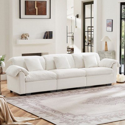 Oversized 3-Seat Velvet Sofa with Seat Storage, Plush Deep Seating and Supportive Back, Fluffy Armrest Pillows