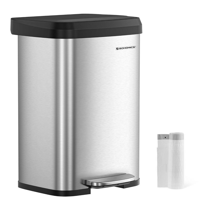 SONGMICS Kitchen Trash Can 13 Gallon Stainless Steel Garbage Can Recycle Bin with Stay-Open Lid and Step-on Pedal, 1 of 10