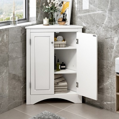 Bathroom Corner Cabinet With Doors Adjustable Shelves, Freestanding Floor Storage Cabinet Furniture For Home Kitchen Bathroom