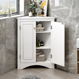 Bathroom Corner Cabinet With Doors Adjustable Shelves, Freestanding Floor Storage Cabinet Furniture For Home Kitchen Bathroom - 1 of 4
