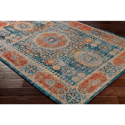 Pesaro Traditional Bright Blue and Red Chenille Area Rug 5' x 7'