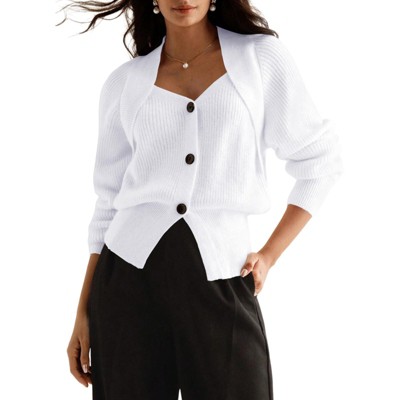 Women's Button - Front Knit Cardigan, Casual Long - Sleeve Open - Front Sweater Jacket