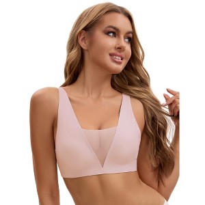 INSPIRE CHIC Women's Deep V Push Up Wirefree Seamless Mesh Plunge Bras Light and Breathable Minimizers - 1 of 4