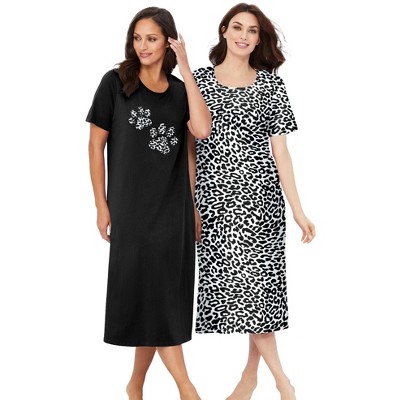 Dreams & Co. Women's Plus Size 2-pack Long Sleepshirts - 3x/4x, Black  Animal Paw : Target