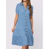 Allegra K Women's Summer V Neck Short Sleeve Button Down Tie Waist Chambray Shirt Dress - 2 of 4