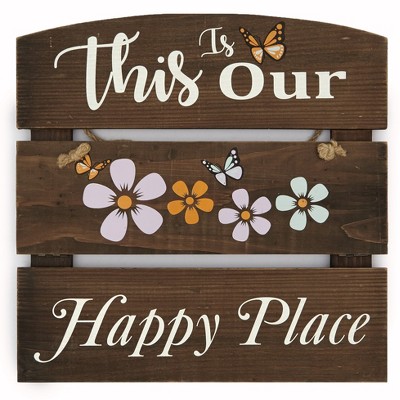 Lakeside This Is Our Happy Place Wall Hanging Sign with Flip-Down Shelf