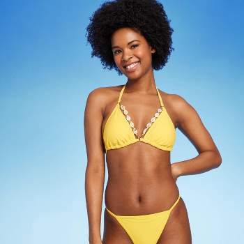 Women's Crochet Halter Triangle Bikini Top - Shade & Shore™ Yellow Xl :  Target