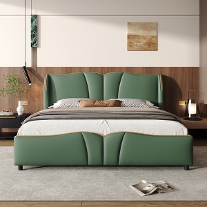 King Size Upholstered Platform Bed with Wingback Headboard and Footboard for Bedroom or Apartment - 1 of 4