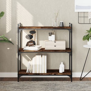 vidaXL Bookcase 3-Tier Smoked Oak 31.5 in.x11.8 in.x33.9 in. Engineered Wood - 1 of 4