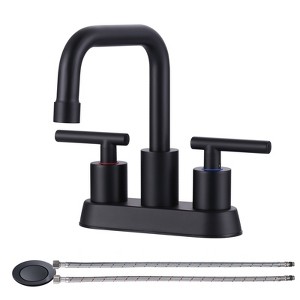 WOWOW 4 in. Centerset Double Handle 360° Rotation Spout Bathroom Faucet with Drain Kit Included - 1 of 4