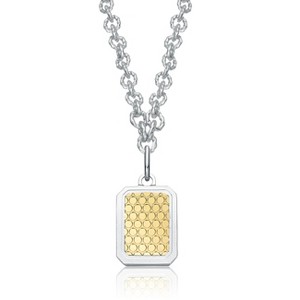 Guili Two-Tone Textured Dog Tag Pendant Necklace – Stylish, Durable Fashion Accessory, Perfect for Casual, Everyday Wear or Making a Statement Look - 1 of 2