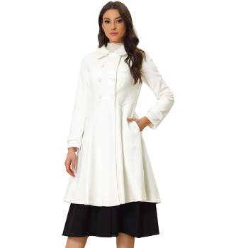Allegra K Women's Winter Vintage Collared A-Line Double Breasted Long Swing Overcoat