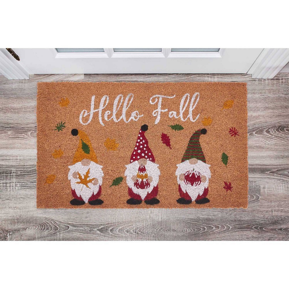 VCNY 1'6"x2'6" 'Hello Fall' Gnome Loomed Outdoor Coir Doormat: Weather-Resistant, Stain-Resistant, Multicolor, Low Pile