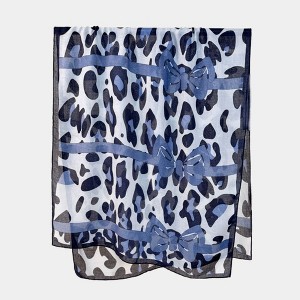 Anna-Kaci Women's Leopard Print Lightweight Scarf with Bow Accent Stripes and Sheer Draped Fabric for Effortless Everyday Style 33.5x71in - 1 of 4