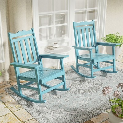 Sonkuki Patio Outdoor 2-Piece Adirondack Rocking Chairs with Big Armrests, Weather Resistant, Easy Installation, Lawn and Backyard