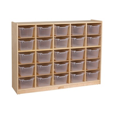 25 Cubby Mobile Tray Cabinet with 25 Scoop Front Storage Bins