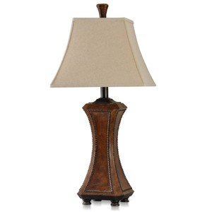 Archer Table Lamp Faux Wood and Nailhead Trim Light Beige - StyleCraft: Transitional Style, Polyresin Base, Linen Shade - 1 of 4