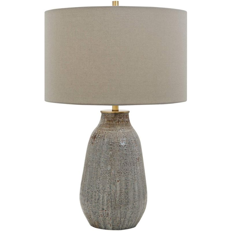 Uttermost Collection Rustic Table Lamp 25 1/2" High Brown Gray Ceramic Off White Drum Shade for Bedroom Living Room Nightstand, 1 of 2