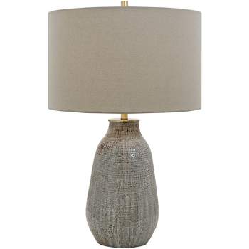 Uttermost Collection Rustic Table Lamp 25 1/2" High Brown Gray Ceramic Off White Drum Shade for Bedroom Living Room Nightstand